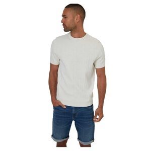 Threadbare Mens Cable Knit Crew Neck / Ecru